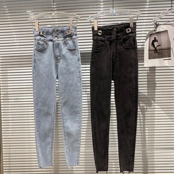 2021 spring new arrival solid waist color high metal thin cross card with button pencil jeans r3k4, Blue
2021 spring new arrival solid waist color high metal thin cross card with button pencil jeans r3k4, Blue