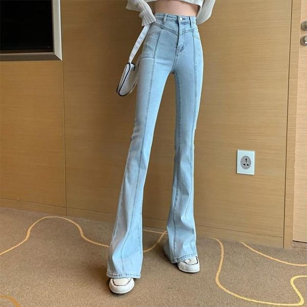 vintage slim flared pants spring women jean summer high waist elastic casual split jeans for, Blue
vintage slim flared pants spring women jean summer high waist elastic casual split jeans for, Blue