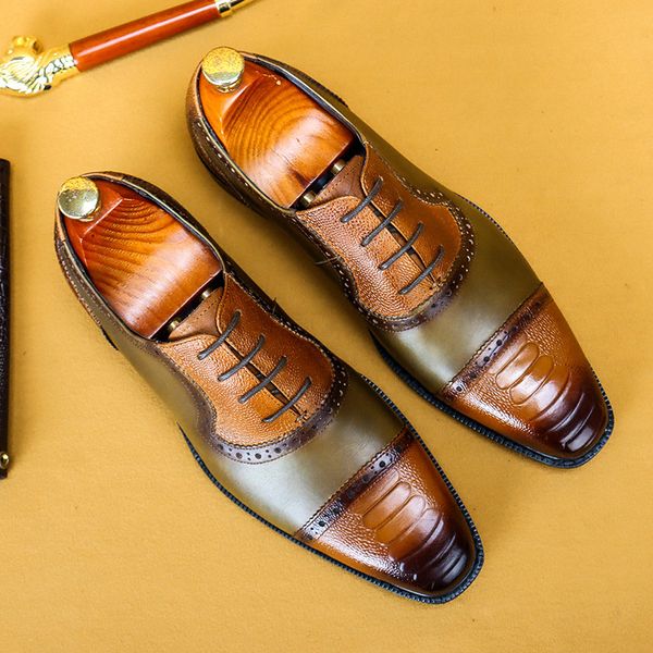men oxfrod shoes patchwork mixed color lace up cap toe men bullock dress business wedding genuine leather formal shoes men a190, Black
men oxfrod shoes patchwork mixed color lace up cap toe men bullock dress business wedding genuine leather formal shoes men a190, Black