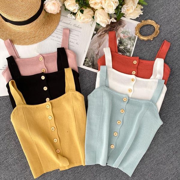 women pull crop summer sweater spaghetti strap button short tank woman pullover knitted sweaters, White;black
women pull crop summer sweater spaghetti strap button short tank woman pullover knitted sweaters, White;black
