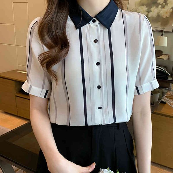 women's blouses & shirts female striped shirt with buttons, short sleeve, summer , modern korean woman's blouse for office u2dv, White
women's blouses & shirts female striped shirt with buttons, short sleeve, summer , modern korean woman's blouse for office u2dv, White