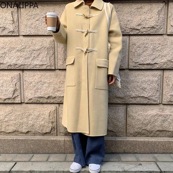 women's jackets onalippa solid color woolen coat 2021 winter french gentle temperament lapel horn button loose double pocket long sleev, Black;brown
women's jackets onalippa solid color woolen coat 2021 winter french gentle temperament lapel horn button loose double pocket long sleev, Black;brown