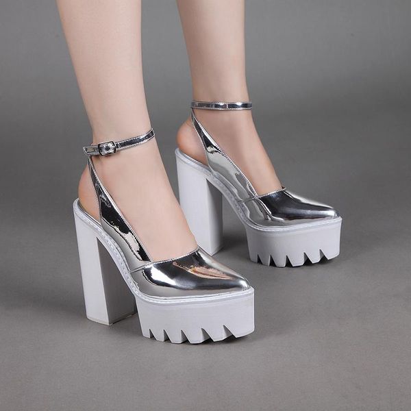 sandals ladies bling silver ankle strap platform pointed toe chunky high heels front cut real leather summer shoes, Black
sandals ladies bling silver ankle strap platform pointed toe chunky high heels front cut real leather summer shoes, Black