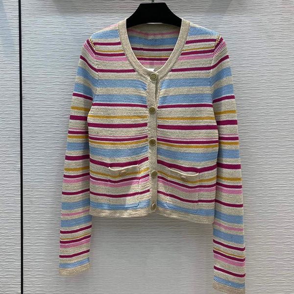 women's knits & tees knitted colorful rainbow striped pattern cardigan women o-neck long sleeve casual short sweater 2021 autum, White 
women's knits & tees knitted colorful rainbow striped pattern cardigan women o-neck long sleeve casual short sweater 2021 autum, White