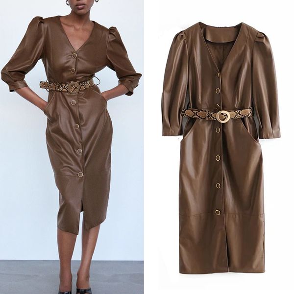 fashion new with belted brown faux leather midi v-neck button-up dress woman street elegant dresses cszc p4lg, Black;gray
fashion new with belted brown faux leather midi v-neck button-up dress woman street elegant dresses cszc p4lg, Black;gray