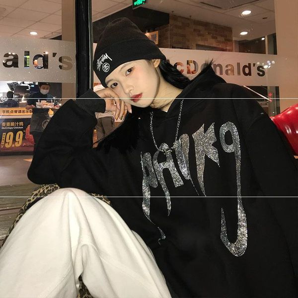 women's 2020 new autumn winter korean version ins street hip hop diamond loose bf plush hooded jacket fashion, Black
women's 2020 new autumn winter korean version ins street hip hop diamond loose bf plush hooded jacket fashion, Black