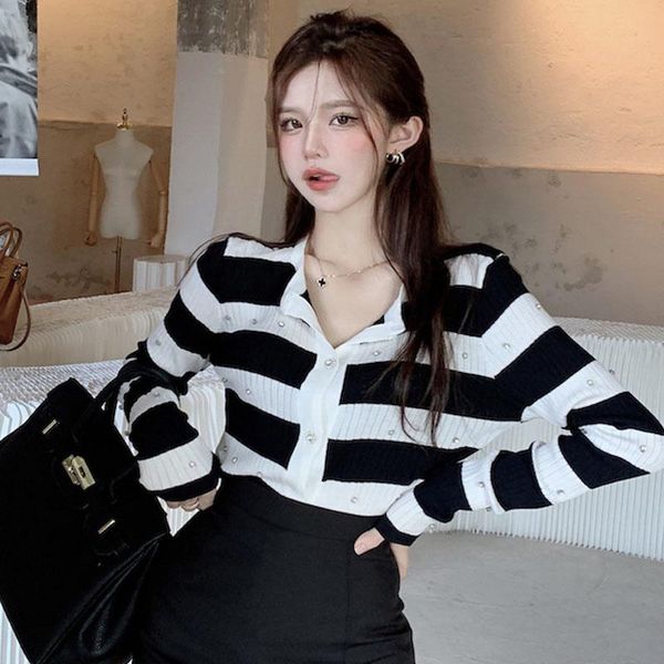 women's knits & tees loose round neck outer long-sleeves knitted cardigan early autumn thin elegant striped beads rac, White
women's knits & tees loose round neck outer long-sleeves knitted cardigan early autumn thin elegant striped beads rac, White