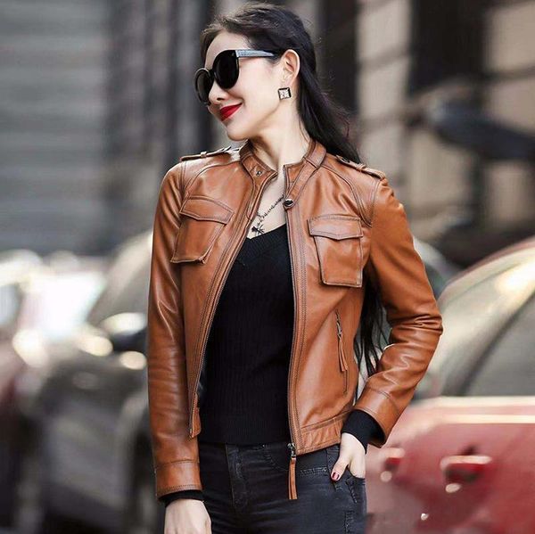 women's jackets sheepskin small leather clothes short locomotive autumn stand collar jacket retro thin multifunctional coat, Black;brown
women's jackets sheepskin small leather clothes short locomotive autumn stand collar jacket retro thin multifunctional coat, Black;brown
