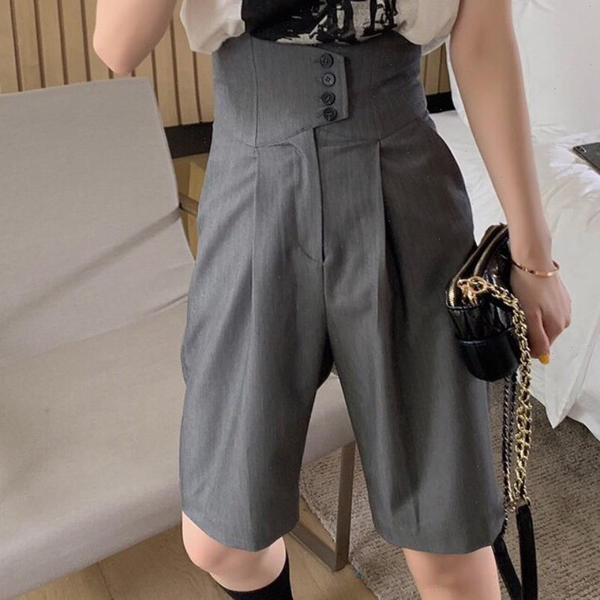 summer fashion high waist women short wide leg loose straight casual knee length blazer, White;black
summer fashion high waist women short wide leg loose straight casual knee length blazer, White;black