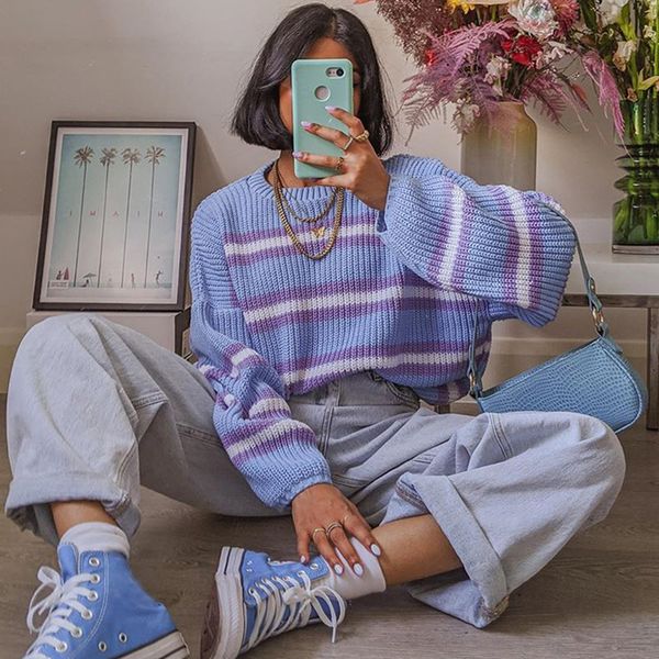 2021 new vintage striped oversize knitted sweater women autumn winter casual long sleeve sweaters female streetwear loose pullover jumper g8, White;black
2021 new vintage striped oversize knitted sweater women autumn winter casual long sleeve sweaters female streetwear loose pullover jumper g8, White;black