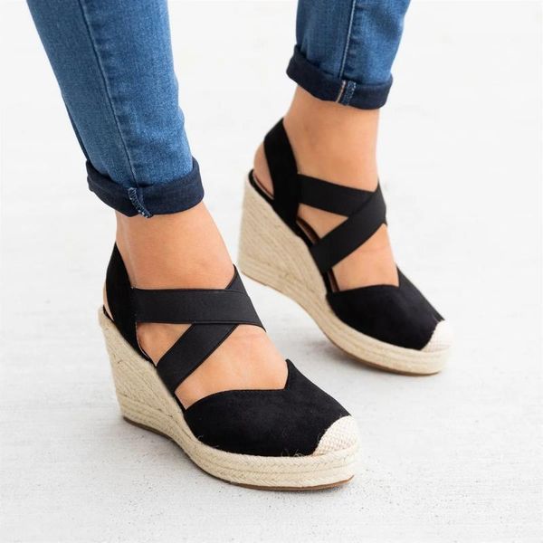 2021 fashion wedges women summer sandals thick bottom cross elastic band high heel casual plus size beach party ladies sandals, Black
2021 fashion wedges women summer sandals thick bottom cross elastic band high heel casual plus size beach party ladies sandals, Black