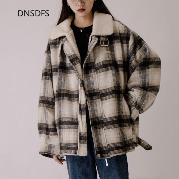 women's jackets lamb cashmere coats and women winter clothing korean fashion lapel thick plaid jacket female retro loose velvet coat, Black;brown
women's jackets lamb cashmere coats and women winter clothing korean fashion lapel thick plaid jacket female retro loose velvet coat, Black;brown