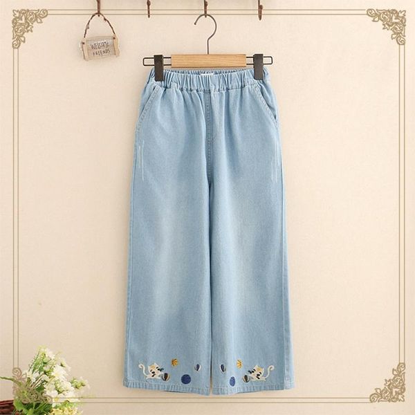 women's pants & capris 2021 spring wide leg denim casual solid embroidery elastic waist female cowboy t516, Black;white
women's pants & capris 2021 spring wide leg denim casual solid embroidery elastic waist female cowboy t516, Black;white