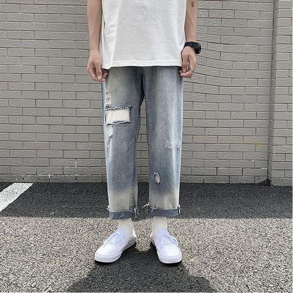 2021 new spring holed jeans pants men's fashion men's youth leisure pants, Blue 
2021 new spring holed jeans pants men's fashion men's youth leisure pants, Blue
