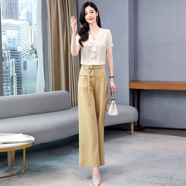 2021 new women summer 2 pieces office lady elegant female casual suits short sleeve ruffle blouse wide leg pants sets l27497wh, Gray
2021 new women summer 2 pieces office lady elegant female casual suits short sleeve ruffle blouse wide leg pants sets l27497wh, Gray