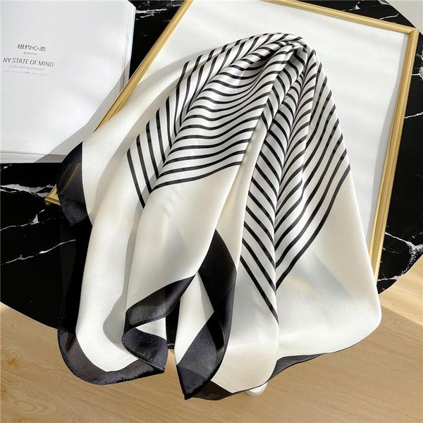 striped silk scarf women bandana square neck hairband foulard shawl wrap lady fashion neckerchief echarpe accessories 2021, Blue;gray
striped silk scarf women bandana square neck hairband foulard shawl wrap lady fashion neckerchief echarpe accessories 2021, Blue;gray