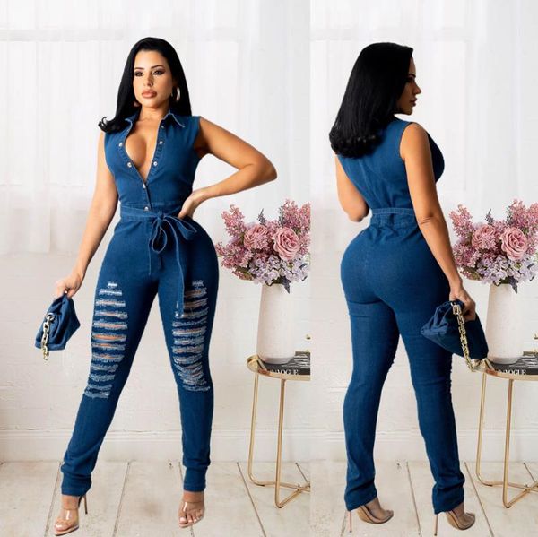 women's jeans ripped jumpsuit women sleeveless bodycon denim casual straight overalls rompers, Blue
women's jeans ripped jumpsuit women sleeveless bodycon denim casual straight overalls rompers, Blue