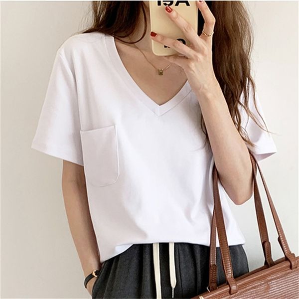women's t-shirt plus size outwear new basic solid slim prom v-neck loose all match casual femme short sleeves t-shirts mn, White
women's t-shirt plus size outwear new basic solid slim prom v-neck loose all match casual femme short sleeves t-shirts mn, White