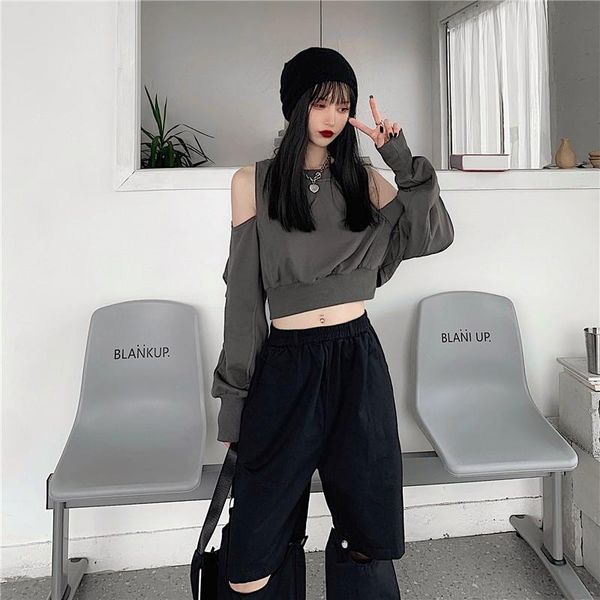 women's hoodies & sweatshirts autumn korean harajuku style street fashion long-sleeved loose strapless short sweatshirt, Black
women's hoodies & sweatshirts autumn korean harajuku style street fashion long-sleeved loose strapless short sweatshirt, Black