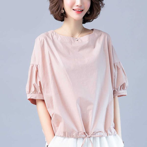 women spring summer style cotton blouses casual half sleeve pink white color solid shirt 's df3613 210609
women spring summer style cotton blouses casual half sleeve pink white color solid shirt 's df3613 210609