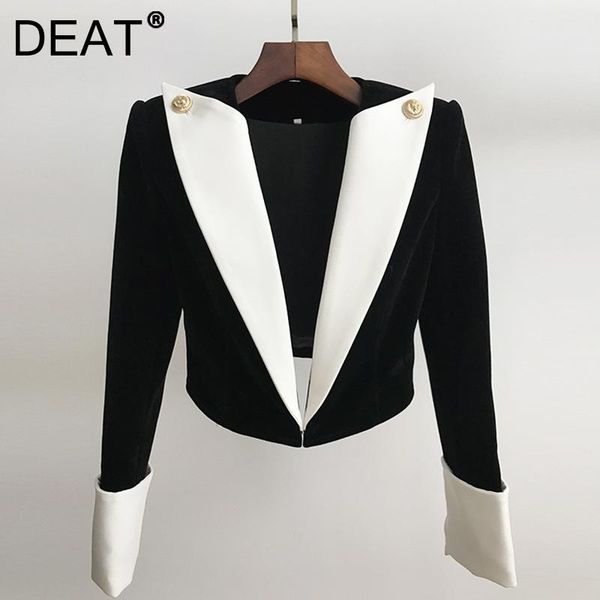 women's suits & blazers deat 2021 women fashion slim turn-down collar long sleeve patchwork contrast color short suit jacket spring aut, White;black
women's suits & blazers deat 2021 women fashion slim turn-down collar long sleeve patchwork contrast color short suit jacket spring aut, White;black