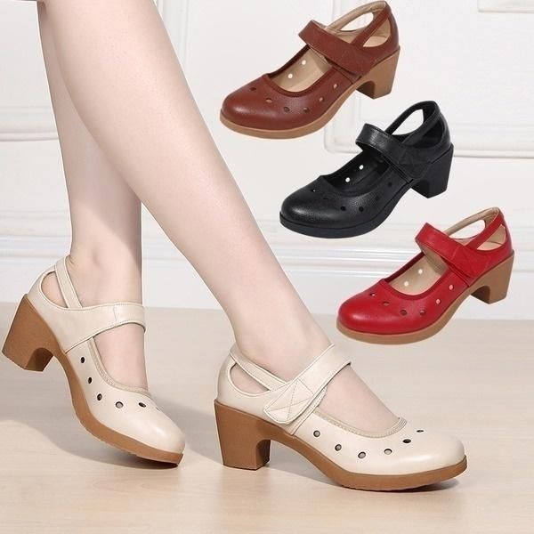women fashion thick heel leather shoes soft-soled breathable dancing shoes casual high heels hollow square dance, Black
women fashion thick heel leather shoes soft-soled breathable dancing shoes casual high heels hollow square dance, Black
