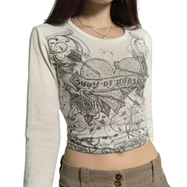 women's t-shirt women vintage crop diamonds graphic print round neck tee shirt autumn long sleeve slim fit pullovers tees clothing, White
women's t-shirt women vintage crop diamonds graphic print round neck tee shirt autumn long sleeve slim fit pullovers tees clothing, White