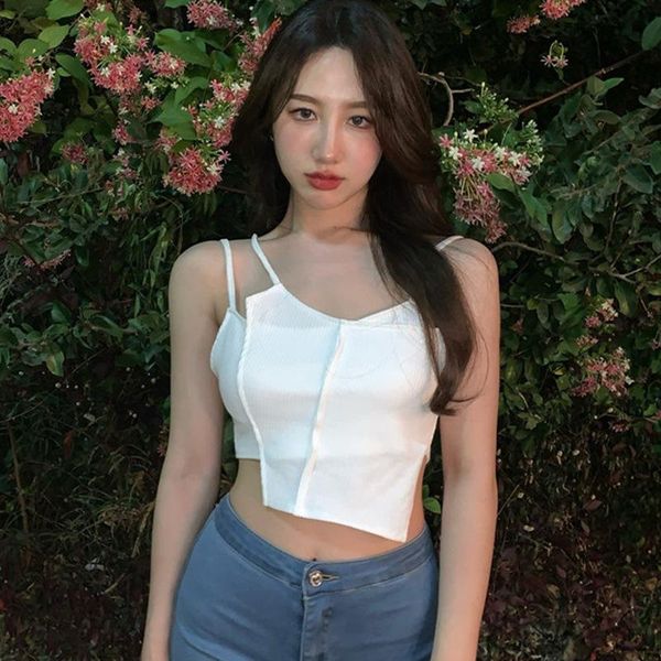 women's tanks & camis 2021 summer slim render short irregular sleeveless camisole solid color tank wholesale, White 
women's tanks & camis 2021 summer slim render short irregular sleeveless camisole solid color tank wholesale, White