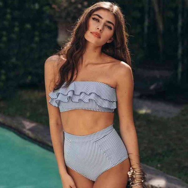 retro blue white striped bandeau high waist bikini lady swimwear women swimsuit female ruffle ruched swim bathing suit, White;black
retro blue white striped bandeau high waist bikini lady swimwear women swimsuit female ruffle ruched swim bathing suit, White;black