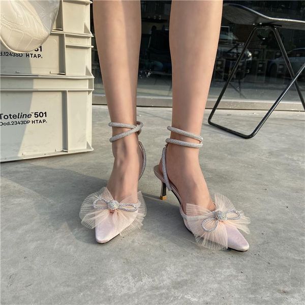 2021 new fairy style stiletto high heel bow crystal 6.5 cm high heel lace sandals pointed toe party wedding silk shoes, Black
2021 new fairy style stiletto high heel bow crystal 6.5 cm high heel lace sandals pointed toe party wedding silk shoes, Black