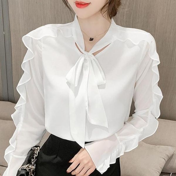 women's blouses & shirts long sleeve ruffles chiffon blouse shirt women blusas mujer de moda 2021 bow v-neck e375, White
women's blouses & shirts long sleeve ruffles chiffon blouse shirt women blusas mujer de moda 2021 bow v-neck e375, White