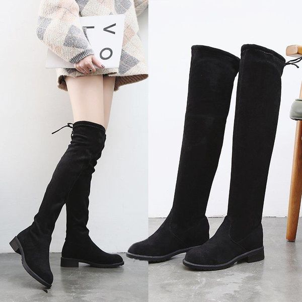 boots heel and autumn winter lace flat bottom up over knee boots, thick show thin elastic women's, Black
boots heel and autumn winter lace flat bottom up over knee boots, thick show thin elastic women's, Black