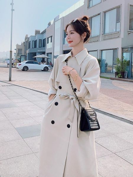 women's trench coats coat women autumn solid color double breasted over the knee overcoat korean notched collar straight windbreaker, Tan;black
women's trench coats coat women autumn solid color double breasted over the knee overcoat korean notched collar straight windbreaker, Tan;black