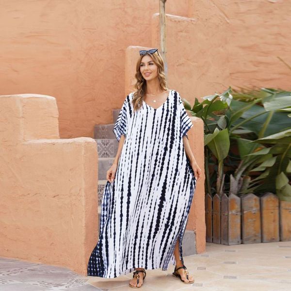 women's swimwear striped cover ups for women loose short sleeve plus size summer woman dress v neck beach swim bikini up, White;black
women's swimwear striped cover ups for women loose short sleeve plus size summer woman dress v neck beach swim bikini up, White;black