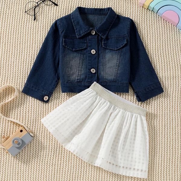 clothing sets 2 pcs infant casual outfits, girls gradient long sleeve lapel denim jacket + solid color skirt, White
clothing sets 2 pcs infant casual outfits, girls gradient long sleeve lapel denim jacket + solid color skirt, White