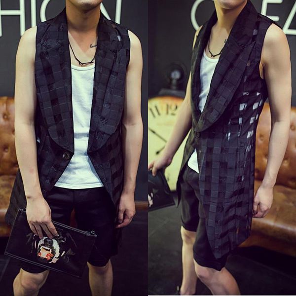 men's vests 2021 men slim fashion hairstylist male summer gauze plaid outerwear gd medium-long vest stage costumes clothing, Black;white
men's vests 2021 men slim fashion hairstylist male summer gauze plaid outerwear gd medium-long vest stage costumes clothing, Black;white