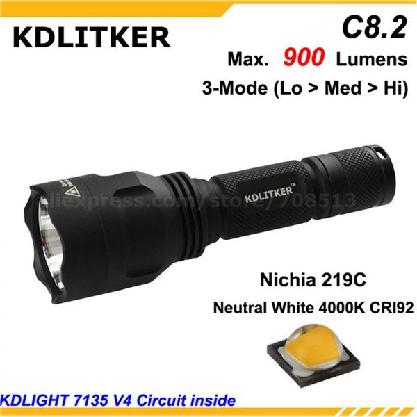 other led lighting kdlitker c8.2 nichia 219c neutral white 4000k cri92 900 lumens 3-mode - black (1x18650)
other led lighting kdlitker c8.2 nichia 219c neutral white 4000k cri92 900 lumens 3-mode - black (1x18650)