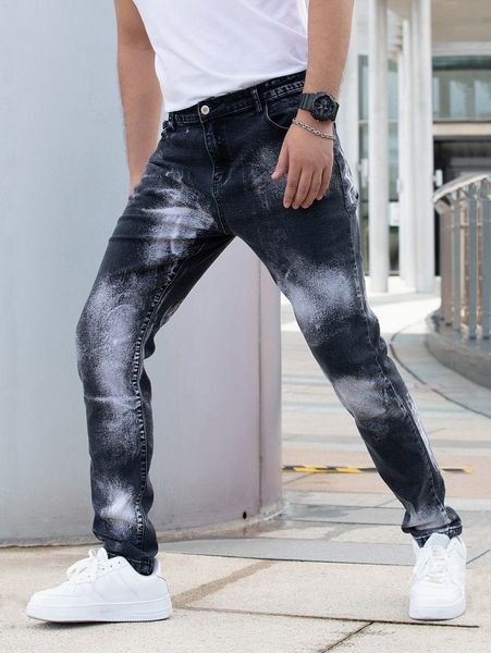 men high waist straight leg jeans n9uf#, Blue 
men high waist straight leg jeans n9uf#, Blue