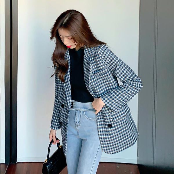 women's wool & blends female grid cloth blazer coat women elegant woolen office lady, Black
women's wool & blends female grid cloth blazer coat women elegant woolen office lady, Black
