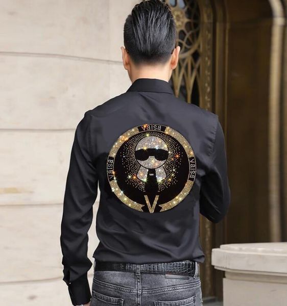men's casual shirts rhinestone men long sleeve business dress shirt slim streetwear, White;black
men's casual shirts rhinestone men long sleeve business dress shirt slim streetwear, White;black