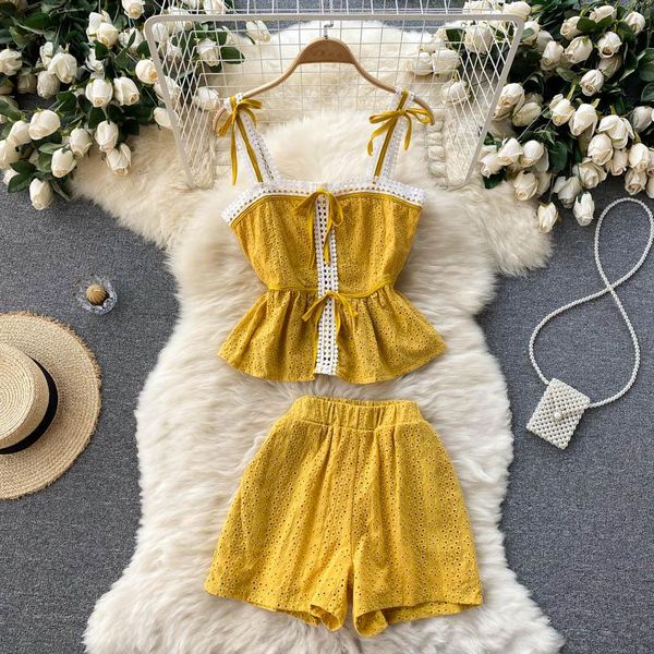 women's tracksuits women summer fashion sweet sleeveless camis + high waist hollow wide leg shorts two-piece sets t480, Gray
women's tracksuits women summer fashion sweet sleeveless camis + high waist hollow wide leg shorts two-piece sets t480, Gray