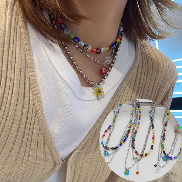 2021 millennium glass flower metal folding necklace neckchain colorful choker clavicle chain tide, Silver
2021 millennium glass flower metal folding necklace neckchain colorful choker clavicle chain tide, Silver