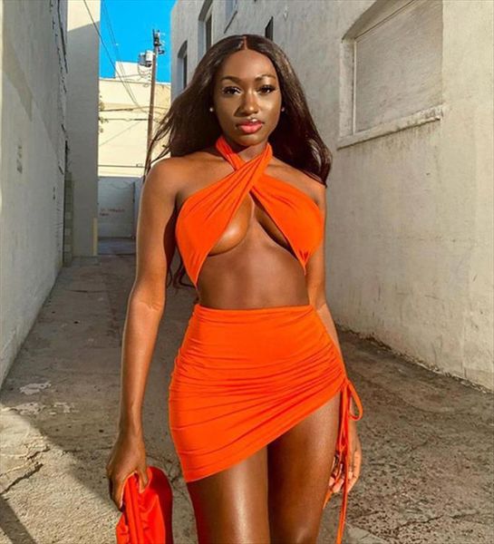 2 piece set matching womens tracksuits sets summer vacation club outfits mini skirts criss cross halter crop top, Gray
2 piece set matching womens tracksuits sets summer vacation club outfits mini skirts criss cross halter crop top, Gray