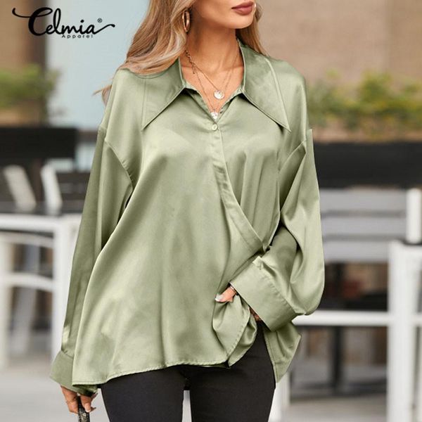 women's blouses & shirts celmia women satin blouse 2021 fashion long sleeve elegant ol lapel solid color casual buttons office silk, White
women's blouses & shirts celmia women satin blouse 2021 fashion long sleeve elegant ol lapel solid color casual buttons office silk, White
