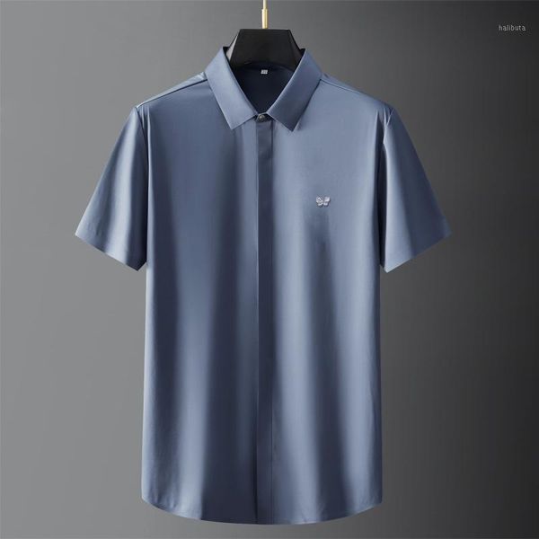 men's casual shirts summer mens luxury short sleeve solid color embroidery soft silky male shrits fashion slim thin man, White;black
men's casual shirts summer mens luxury short sleeve solid color embroidery soft silky male shrits fashion slim thin man, White;black