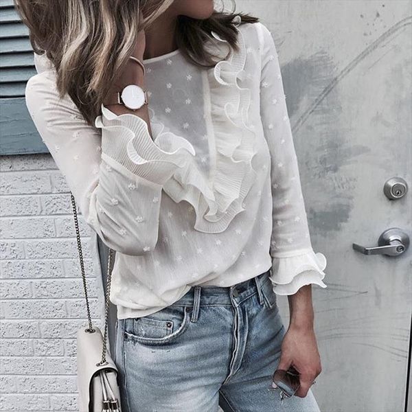 boho beach ruffle frill womens shirt polka dot and elegant long sleeve female holiday party blouse, White
boho beach ruffle frill womens shirt polka dot and elegant long sleeve female holiday party blouse, White