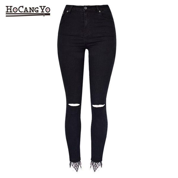 women's jeans hcyo high waist pants plus size washed stretch hole denim women casual skinny pencil trousers with lace edge, Blue
women's jeans hcyo high waist pants plus size washed stretch hole denim women casual skinny pencil trousers with lace edge, Blue