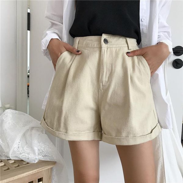 korean sashes solid high waist women shorts casual button fly a line vintage mujer mini loose, White;black
korean sashes solid high waist women shorts casual button fly a line vintage mujer mini loose, White;black