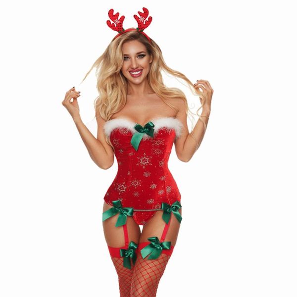 bras sets red christmas lingerie bow midnight temptation elk headdress corset suit with stockings, Red;black
bras sets red christmas lingerie bow midnight temptation elk headdress corset suit with stockings, Red;black
