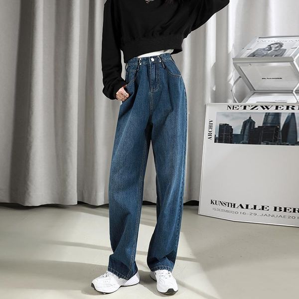 women's jeans student card buckle waist show thin girl 21 autumn han edition high straight the land wide-legged pants, Blue
women's jeans student card buckle waist show thin girl 21 autumn han edition high straight the land wide-legged pants, Blue